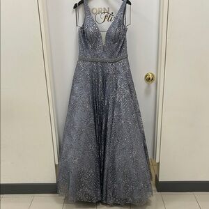 Elegant Silver Evening Gown with V-Neck